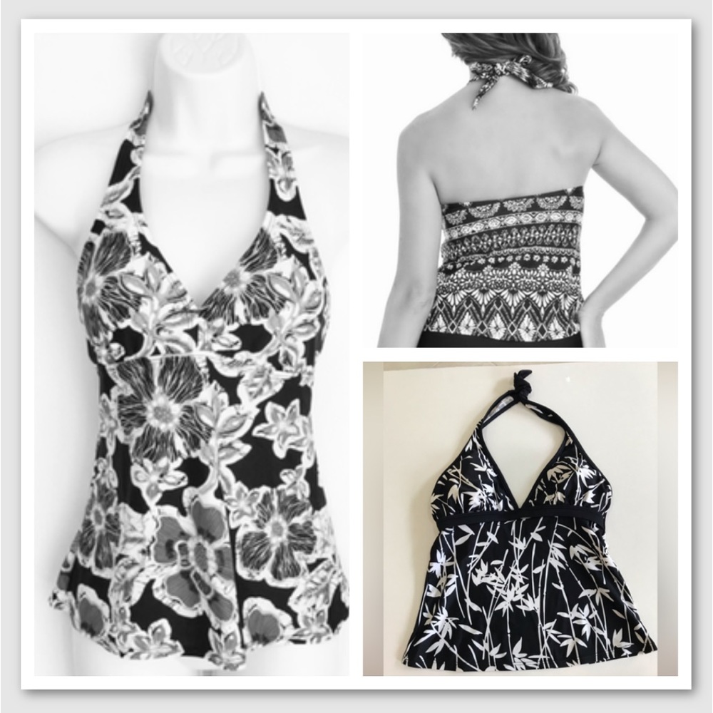 St. John’s Bay Black/white Bamboo Tree Plant Tankini Bathing suit Top Size 8 S/M